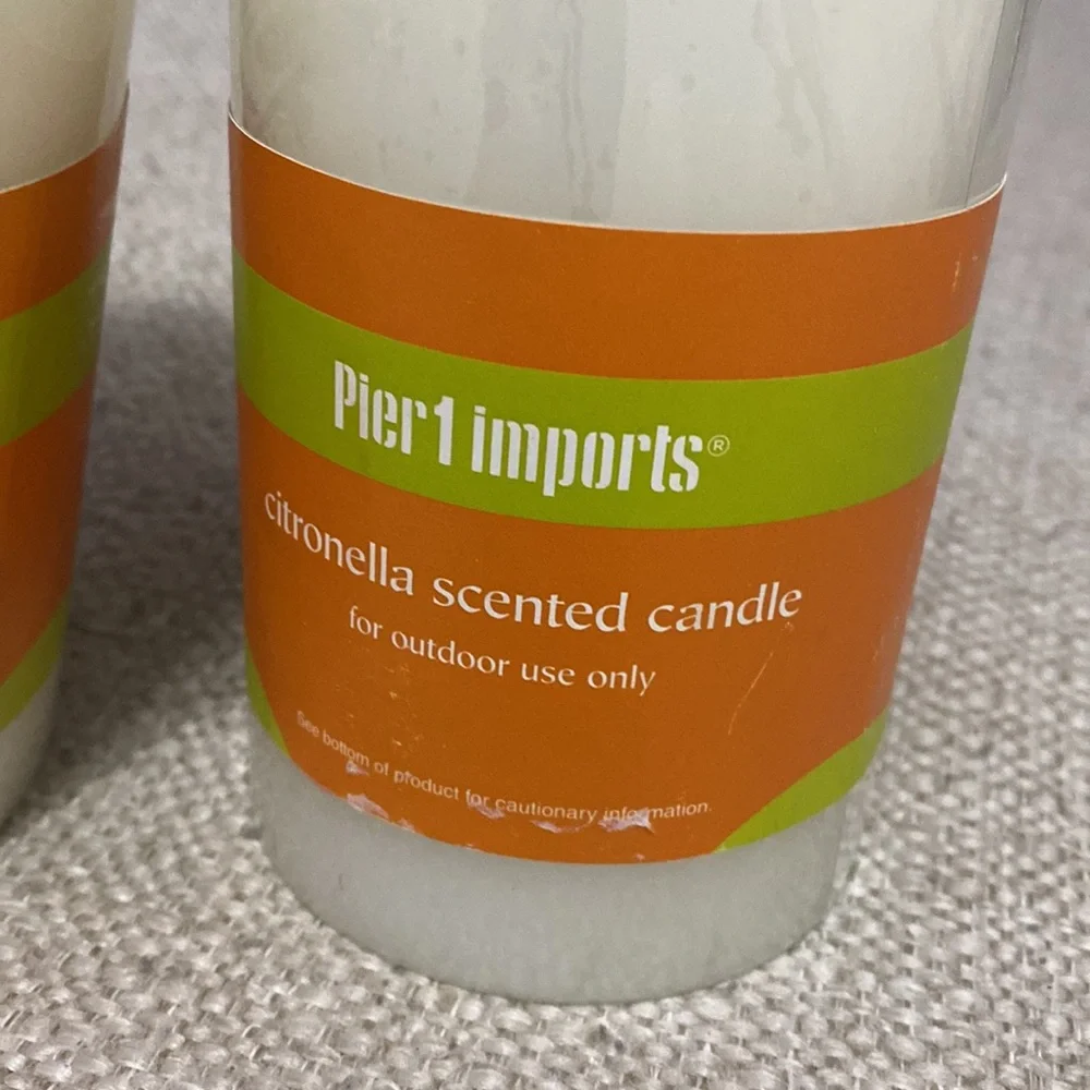 NWT Pier 1 Outdoor Citronella Pillar Candles 3x6 Set of 2